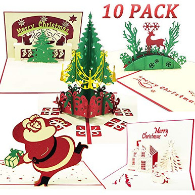 Tuzico 10 Pack 3D Christmas Cards Pop Up Greeting Cards Unique Funny ...