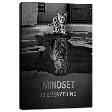 Inspirational Canvas Prints Wall Art Mindset is Everything Cute Cat ...