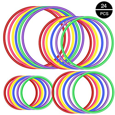 24 Pack Multicolor Plastic Toss Rings For Carnival Games, Ring Toss, And Agility Training