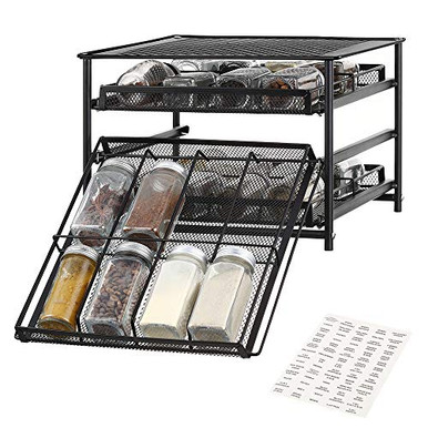 Spice Rack Drawer Organizer 24-Bottle Stackable Pull Out Spice Shelf ...