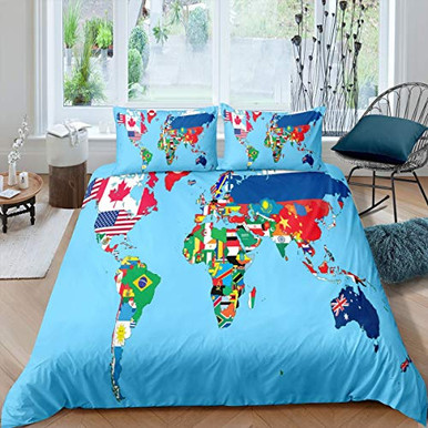Feelyou World Map Duvet Cover Kids Teen Queen Size Nation Flag Print ...