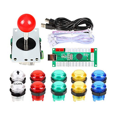 Usb Computer Button Controller Fosiya 1 Player USB Encoder to PC Arcade Joystick Red Top Ball 10x 5V ...