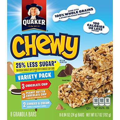 Quaker Chewy Granola Bar Reduced Sugar Variety Pack 8 Count Boxes ...