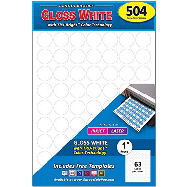 Pack of 504 1 inch Diameter Round Dot Labels Gloss White 8 1 2 x 11 ...