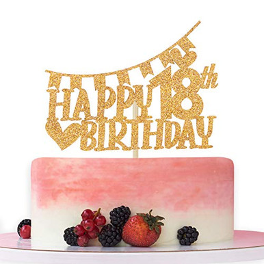 Gold Glitter Happy 18th Birthday Cake Topper,Hello 18,Cheer to 18 Years ...