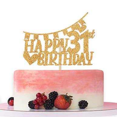 Gold Glitter Happy 31st Birthday Cake Topper,Hello 31,Cheer to 31 Years ...