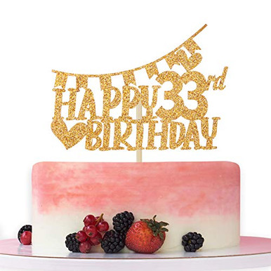 Gold Glitter Happy 33rd Birthday Cake Topper,Hello 33,Cheer to 33 Years ...