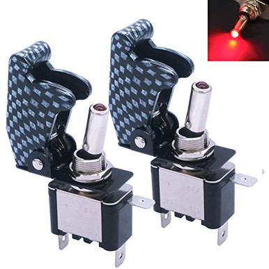 mxuteuk 2pcs Rocker Lighted Toggle Switch 12V 20A Red LED Light Up ...