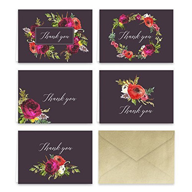 Paper Frenzy Bohemian Floral Thank You Note Card Collection 25 pack ...