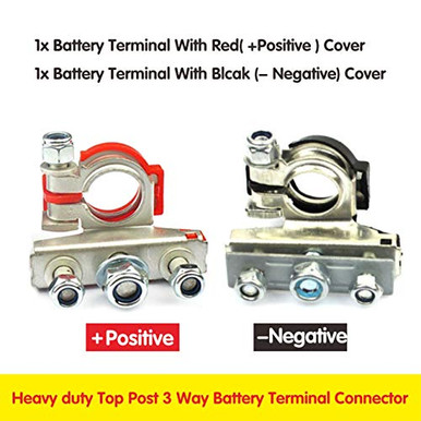 Auto Post Terminal 1 Set Heavy duty Top Post 3 Way Battery Terminal Connector Universal ...
