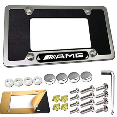 License Plate Frame for Mercedes Benz 1 Pack AMG Logo Silver Aluminum ...