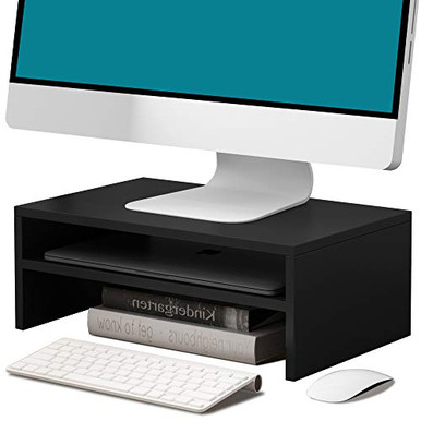 Wood Monitor Stand Riser, 2 Tiers Ergonomic & Space-Saving Monitor ...