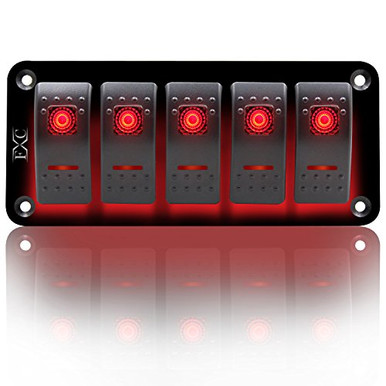 FXC Rocker Switch Aluminum Panel 5 Gang Toggle Switches Dash 5 Pin ON ...