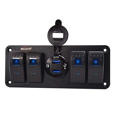 Meipire Rocker Switch Aluminum Panel 4 Gang Toggle Switches 12 24V DC