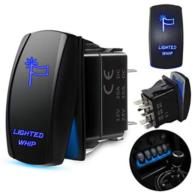 Lighted Pto Rocker Switch LIGHTED WHIP Rocker Switch 5Pin Laser On-Off Blue LED Light 20A-12V 10A ...