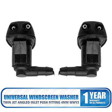 SJR Pair Universal Windscreen Washer Twin Jet Nozzles - Straight Inlet, Push Fit 4mm - WWY103