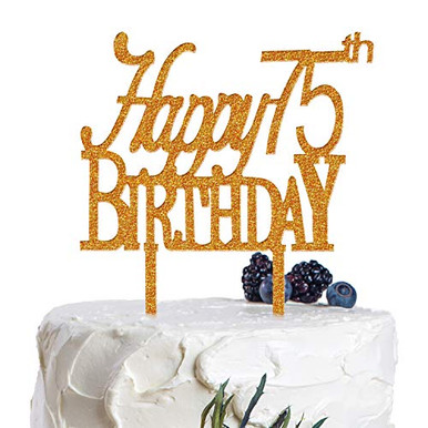 AERZETIX Happy 75th Birthday Cake Topper Acrylic Gold Glitter Seventy ...