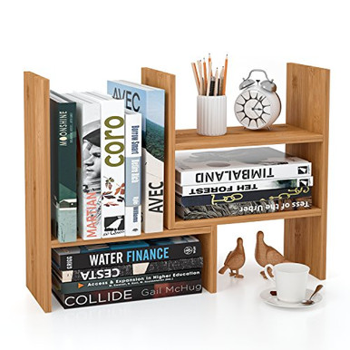 Homfa Bamboo Desk Storage Organizer Adjustable Desktop Display Shelf ...