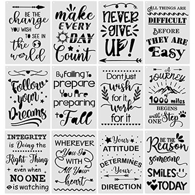 12 Pieces Inspirational Words Stencils Painting Stencils 8 x 11 Inch ...