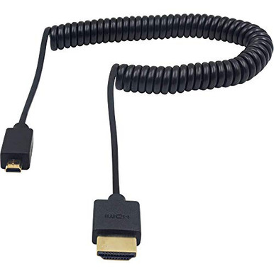 Duttek Mini HDMI To Standard HDMI Cable, Mini HDMI To HDMI Coiled Cable, Ultra-Thin Left Angled HDMI Male To Mini HDMI Male Coiled Cable Support 4K Ultra HD, 1080p, 3D (HDMI 2.0 - View #3