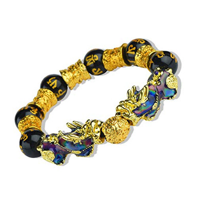 Fengshui Wealth Prosperity - Braccialetto con perline nere da 10 mm con Pi Xiu/Pi Yao attrarre ricchezza e buona fortuna