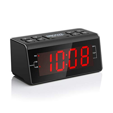 Digital Alarm Clock Radio with AM-FM Radio 1-2 Big Red Digits Display ...
