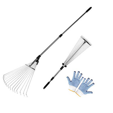 Kids Helper Professional Adjustable Garden Leaf Rake Steel Flat Tines ...