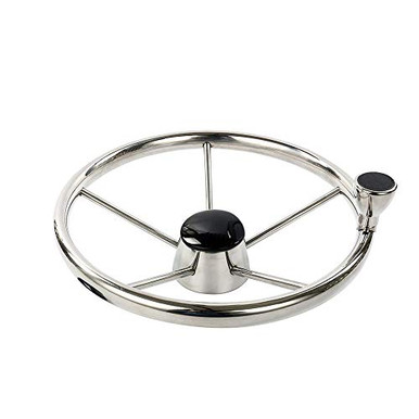 HOFFEN 11" Boat Steering Wheel – Black PU Foam, 5 Spokes, Stainless Steel, With Knob