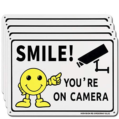 Smile Youre On Camera Sign 4 Pack HISVISION Video Surveillance Sign ...