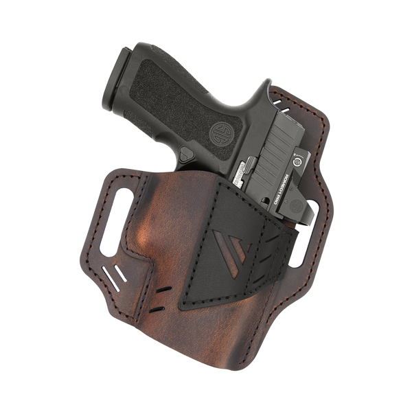 Arc Angel w/ Mag (OWB) Holster - Distressed Brown Base w/ Black Patch -  Versacarry