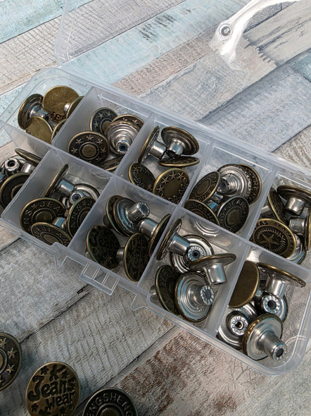 60pc Kit of Metal Screw-in Replacement JEANS Buttons BRONZE #410 (Z-3-5)