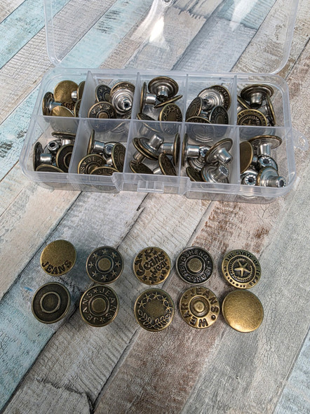 60pc Kit of Metal Screw-in Replacement JEANS Buttons BRONZE #410 (Z-3-5)
