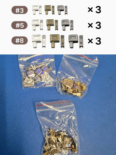 54pc (27 Sets) ZIPPER STOPS / ENDS - Silver, Gold & Gun Metal Sizes 3, 5 & 8 #413 (Z-3-5)