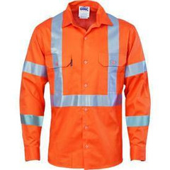 DNC HiVis Cool-Breeze Cotton Shirt Orange with Double Hoop on Arms & 'X' Back CSR Reflective Tape - Long Sleeve DNC HiVis Cool-Breeze Cotton Shirt Orange with Double Hoop on Arms & 'X' Back CSR Reflective Tape - Long Sleeve