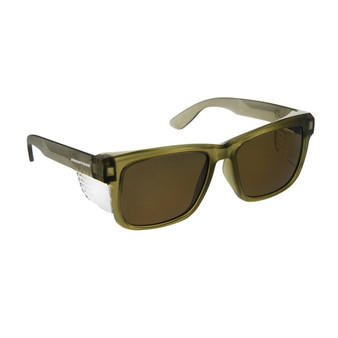 Frontside Polarised Safety Glasses Smoke Lens w/Khaki Frame