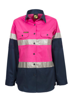 WorkCraft Hi Vis Ladies L/Sleeve Shirt Taped
