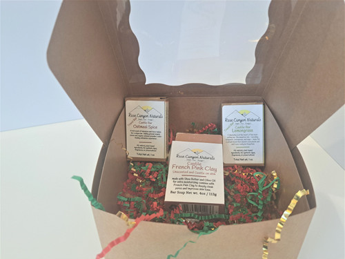 Mix & Match: Gift Box Set 1 - One 4oz Bar and Two 1oz Travel Bars with 100% Natural Sisal Exfoliating Soap Pouch