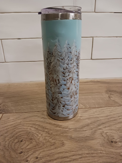 Hand-painted and resin sealed 20oz Tumbler - Winter Forest Scene