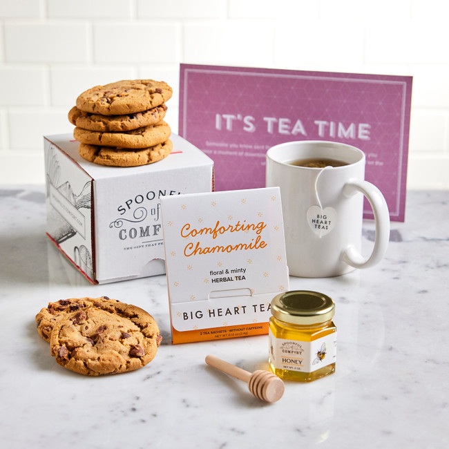 Tea and Cookies package with 6-cookies of choice, tea  and honey with dipper.