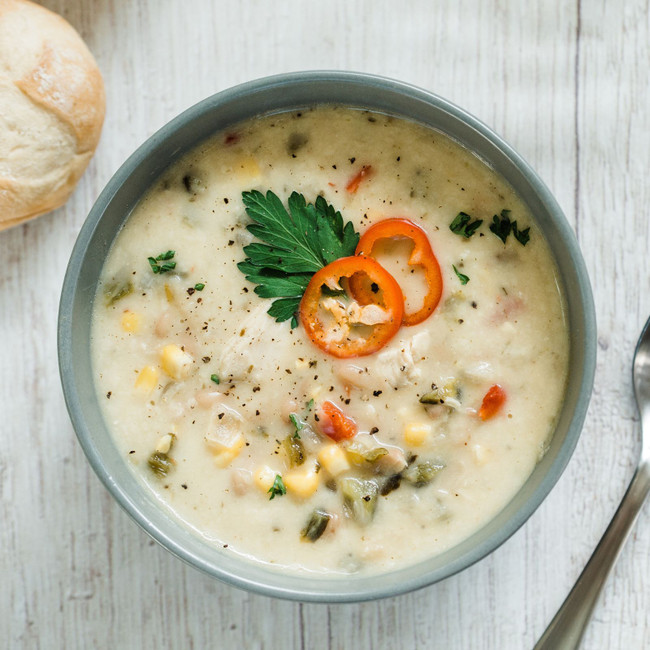 Bowl of poblano chicken chowder