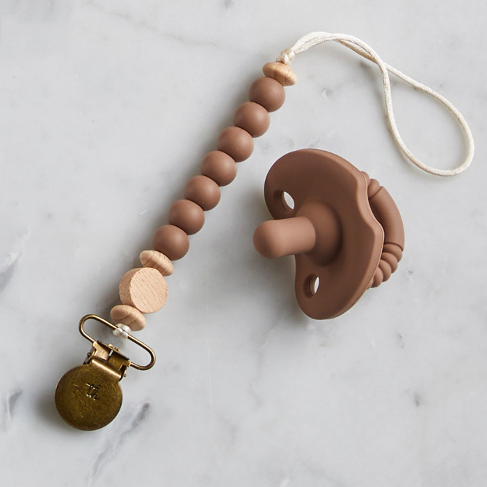 Brown pacifier and brown pacifier clip