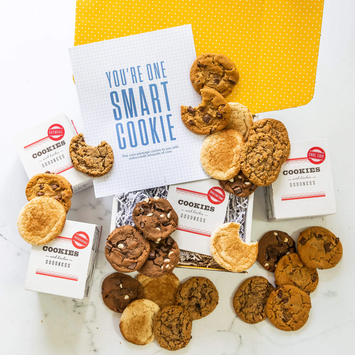 Two dozen cookie package with insert with text "You're One Smart Cookie"