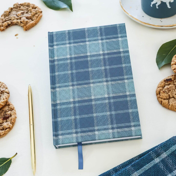 Helmsie-designed blue plaid journal