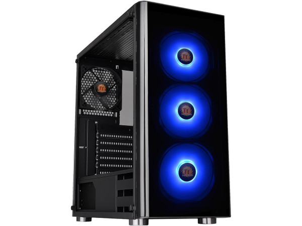 Thermaltake V200 CA-1K8-00M1WN-01 Tempered Glass RGB Edition Mid Tower Chassis This powerhouse little rig also comes fitted with 3 120mm 12V RGB intake fans that are dual-mode controlled either via the I/O port RGB button or the synchronization with enthusiasts' favorite RGB capable motherboard,