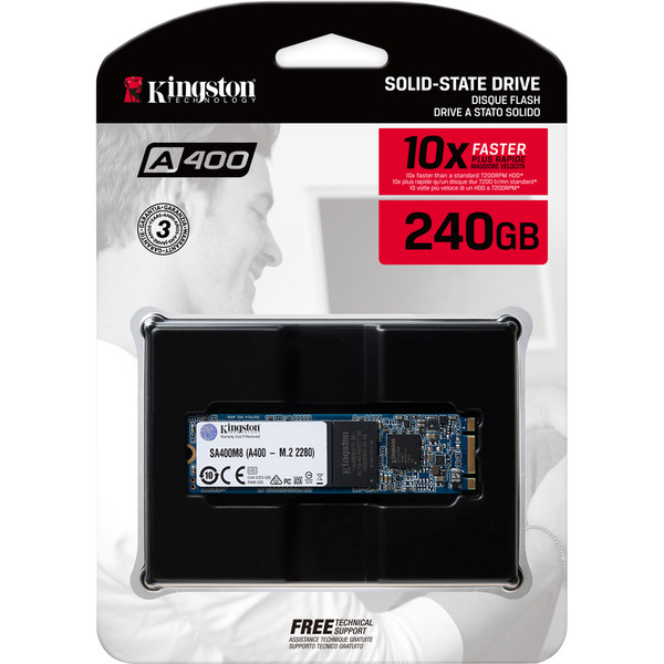 Kingston's A400 solid-state drive dramatically improves the responsiveness of your existing system with incredible boot, loading and transfer times compared to mechanical hard drives. Powered by a latest-gen controller for read and write speeds of up to 500MB/s and 450MB/s, this SSD is 10x faster than a traditional hard drive for higher performance, ultra-responsive multi-tasking and an overall faster system. Also more reliable and durable than a hard drive, A400 is available in multiple drive form factors and capacities from 120GB-960GB.