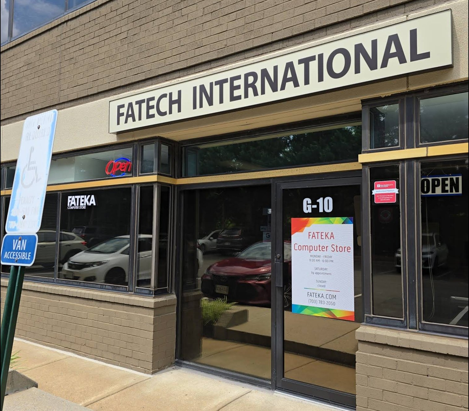 Fateka Computer Store entrance - Suite G-10, 585 Grove Street, Herndon VA