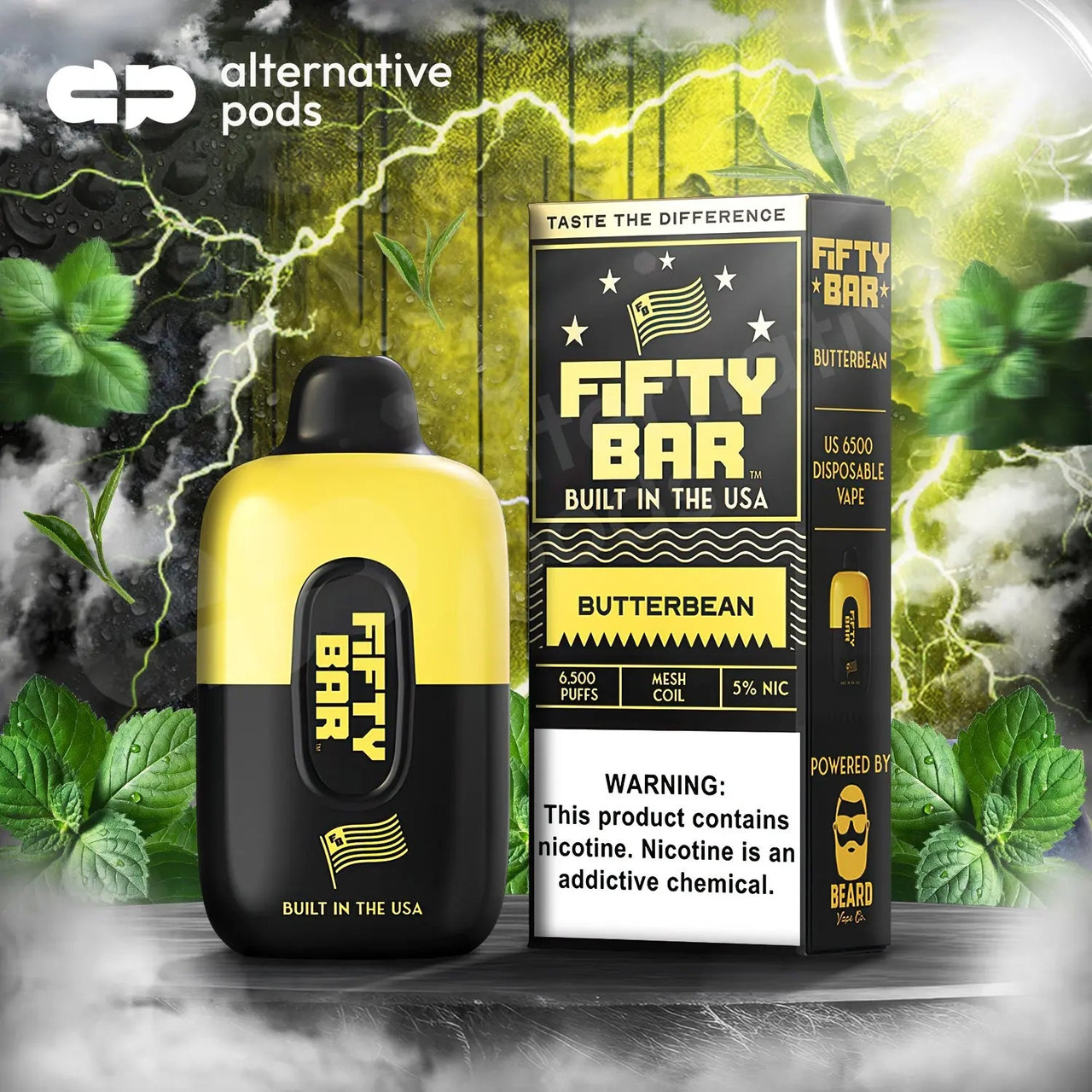 fifty bar vape butterbean 6500 Disposable Flavour:LUSH ICE Flavour-Cantaloupe Shop Mr Fog Vapes