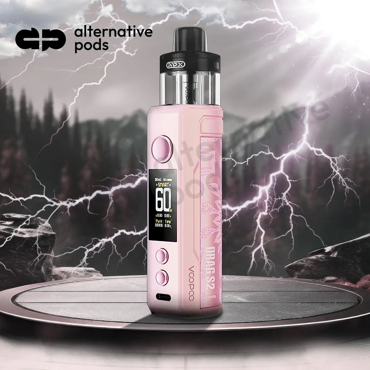voopoo drag s2 60W 2500mAh Pod System Starter Kit Lost Mary Cotton Candy subohm coil Color:Basalt Grey
