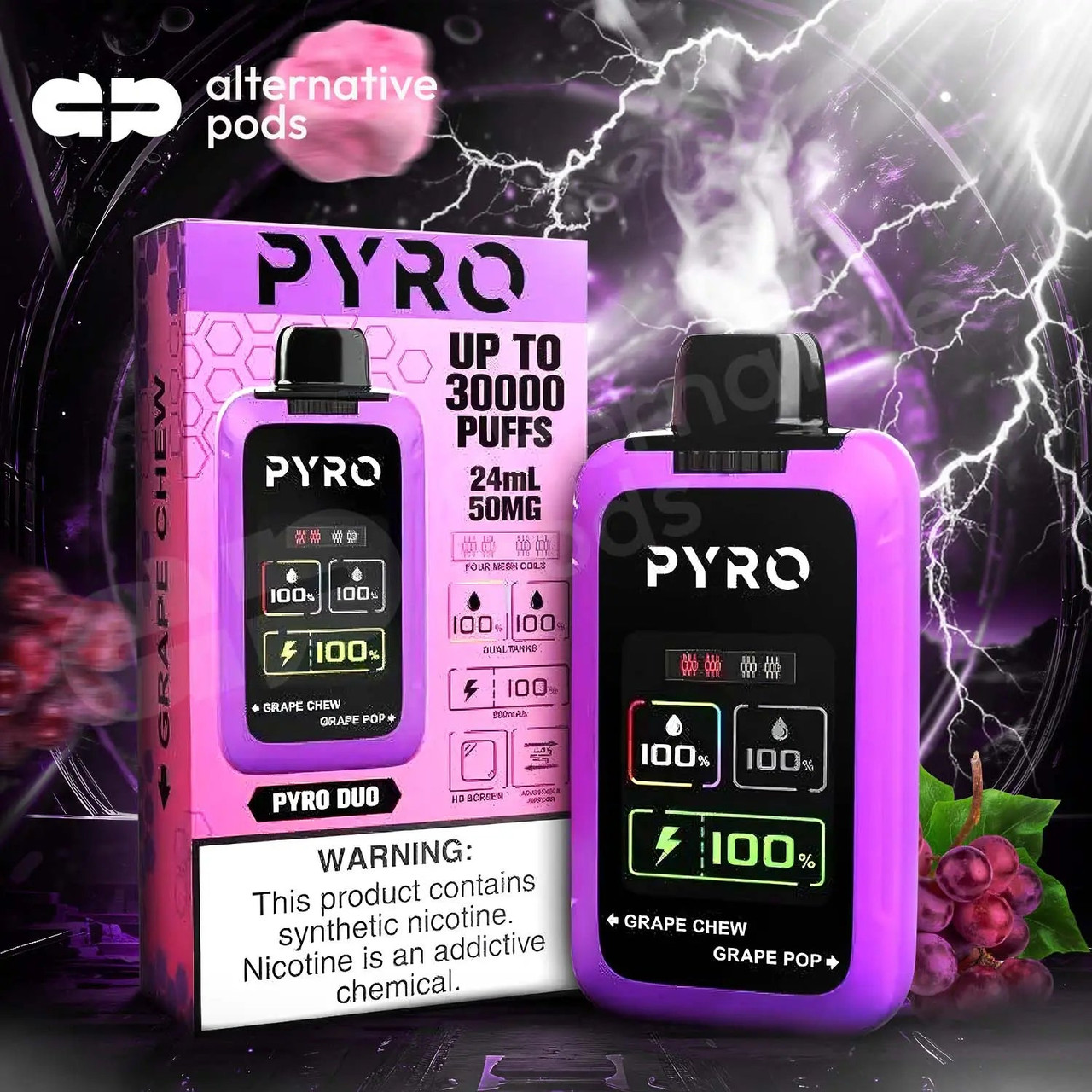pyro disposable vape Duo 30K 30,000 Puffs, 5% Nicotine Color:POP (15PC) Range-IVG Pro VUSE Alto Starter Kit