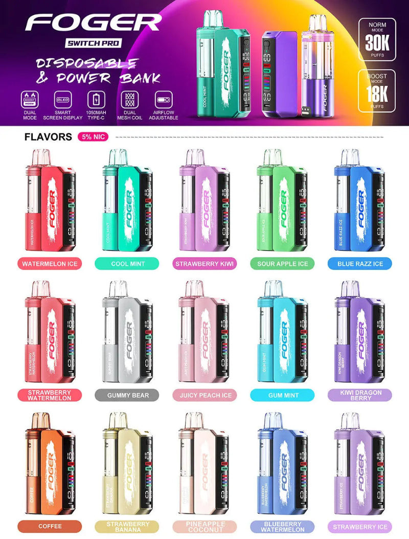 foger vape 30 000 puffs flavors Switch Pro Kit 30K Disposable Color:Misty Green Vapor Batteries New Disposables & New